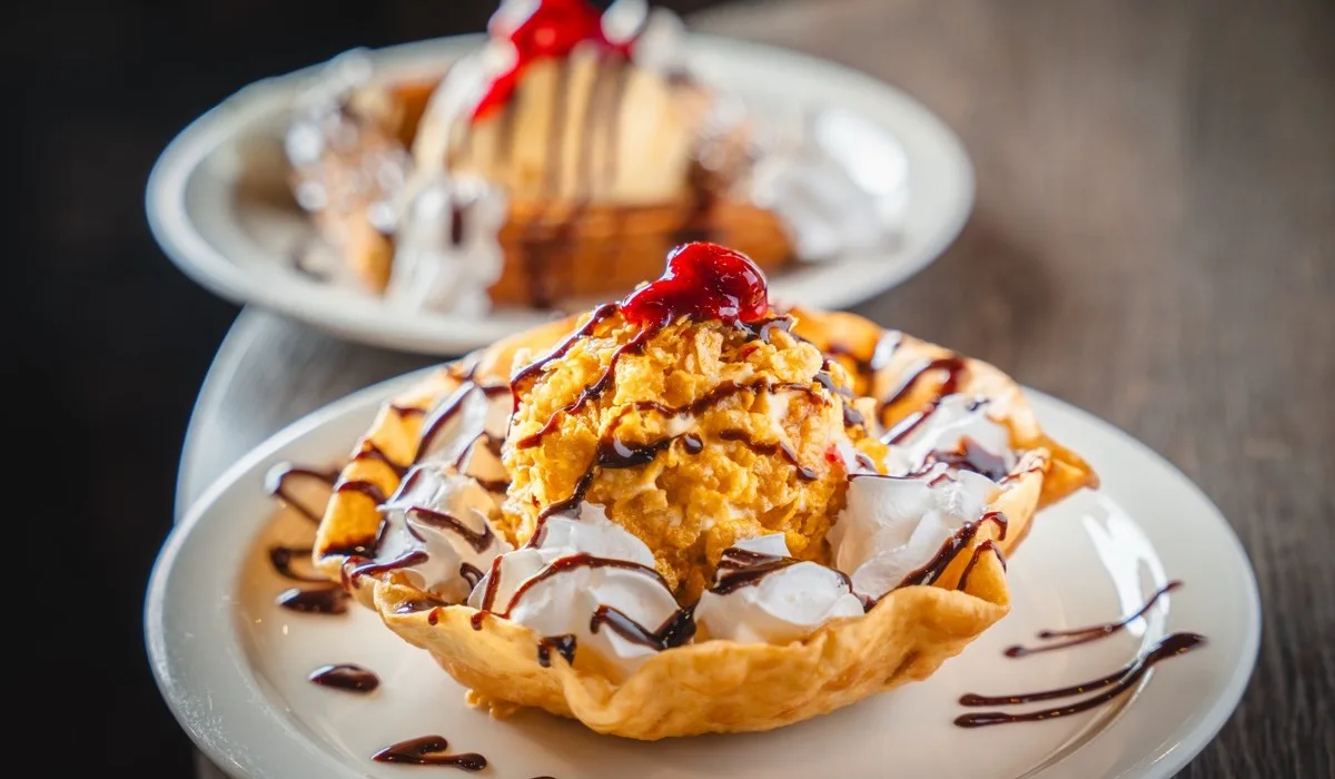 Fried ice cream in a cinnamon tortilla shell