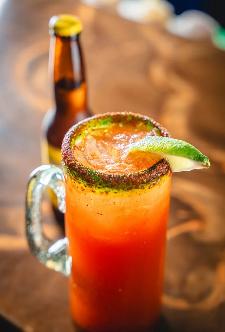 Michelada with a chili-salt rim